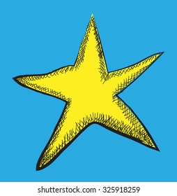 doodle yellow star, vector illustration