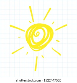 doodle yellow sun, vector illustration