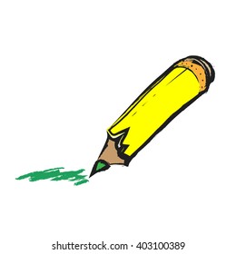 doodle yellow wooden pen, color vector illustration icon