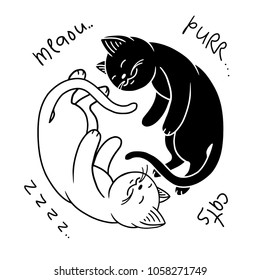 doodle yin yang with cats. cartoon vector illustration