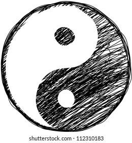 Doodle yin-yang symbol. Vector illustration.Yoga concept.