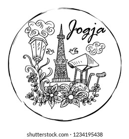 Doodle of Yogyakarta City of Indonesia 