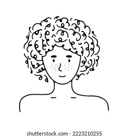 Doodle young person with curly hair portrait