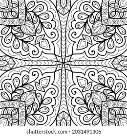 Doodle zen tangle design mandala colouring book pages for adults vector illustration