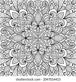 Doodle zen tangle design mandala colouring book pages for adults vector illustration