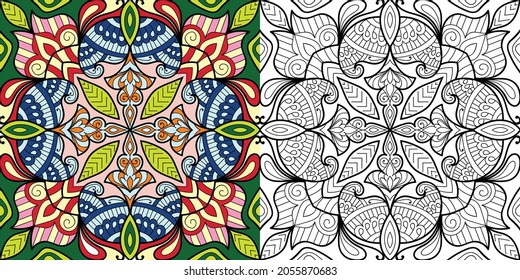 Doodle zen tangle design mandala farbige Buchseiten für Erwachsene Vektorgrafik