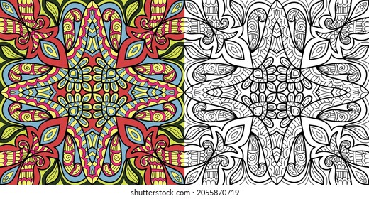 Doodle zen tangle design mandala colouring book pages for adults vector illustration