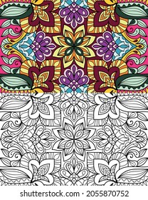 Doodle zen tangle design mandala colouring book pages for adults vector illustration