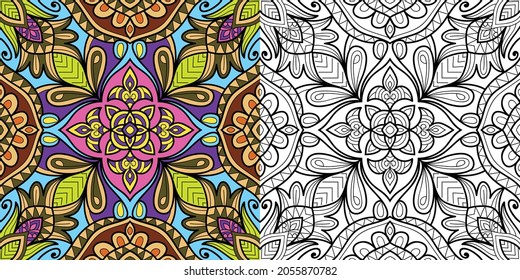 Doodle zen tangle diseño mandala colorido páginas de libros para adultos ilustración vectorial