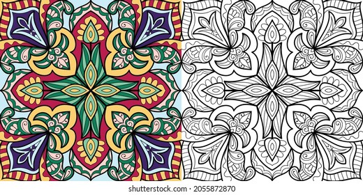 Doodle zen tangle design mandala colouring book pages for adults vector illustration