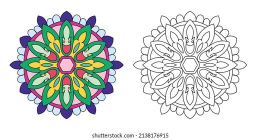 Doodle Zen tangle design mandala coloring book pages for adults vector illustration