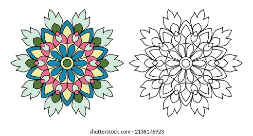 Doodle Zen tangle design mandala farbige Buchseiten für Erwachsene Vektorgrafik