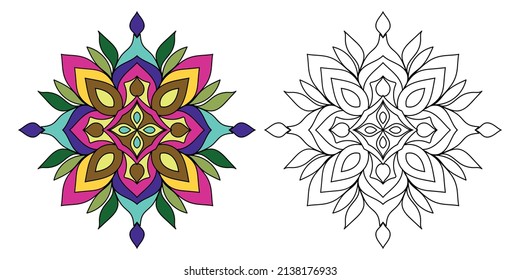 Doodle Zen tangle design mandala coloring book pages for adults vector illustration