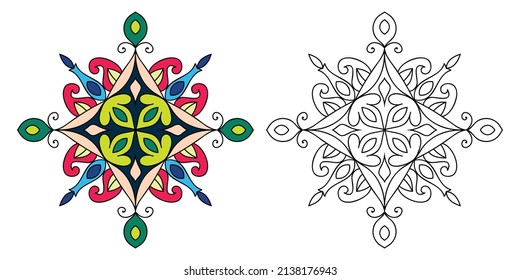 Doodle Zen tangle design mandala coloring book pages for adults vector illustration