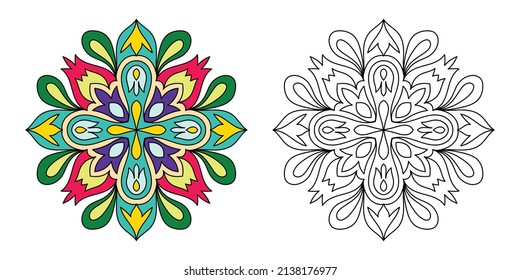 Doodle Zen tangle design mandala coloring book pages for adults vector illustration