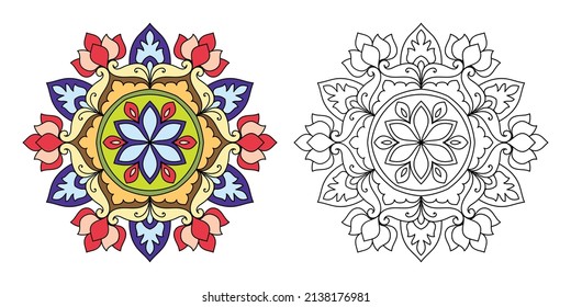 Doodle Zen tangle design mandala coloring book pages for adults vector illustration