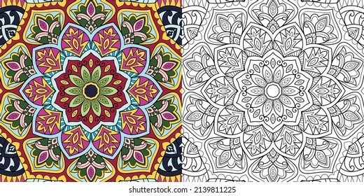 Doodle Zen tangle design mandala coloring book pages for adults vector illustration