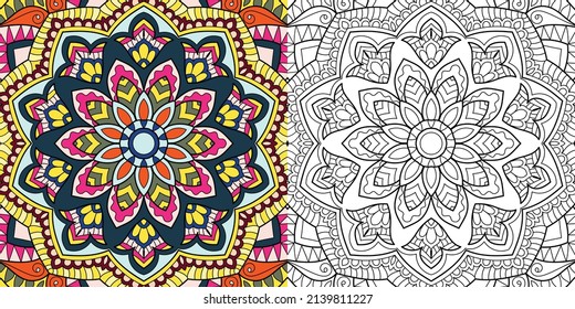 Doodle Zen tangle design mandala coloring book pages for adults vector illustration