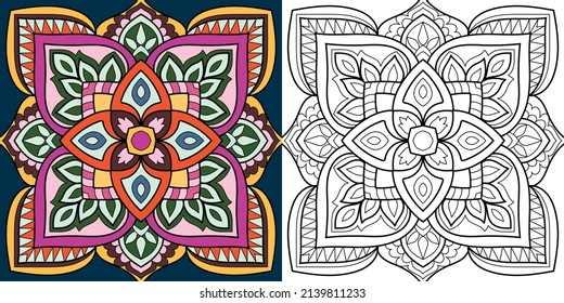 Doodle Zen tangle design mandala farbige Buchseiten für Erwachsene Vektorgrafik