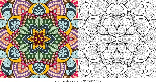 Doodle Zen tangle design mandala coloring book pages for adults vector illustration