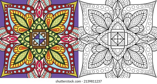 Doodle Zen tangle design mandala coloring book pages for adults vector illustration