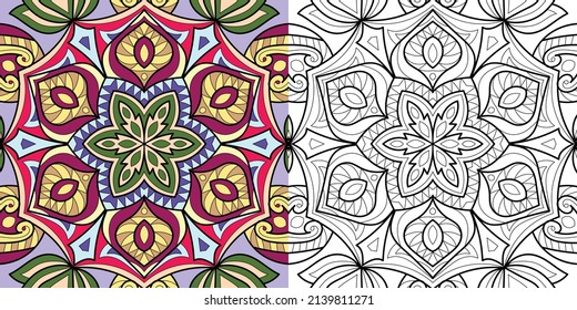 Doodle Zen tangle design mandala coloring book pages for adults vector illustration