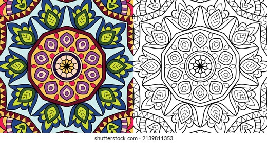 Doodle Zen tangle design mandala coloring book pages for adults vector illustration