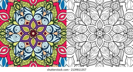 Doodle Zen tangle design mandala coloring book pages for adults vector illustration
