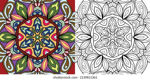 Doodle Zen tangle design mandala coloring book pages for adults vector illustration