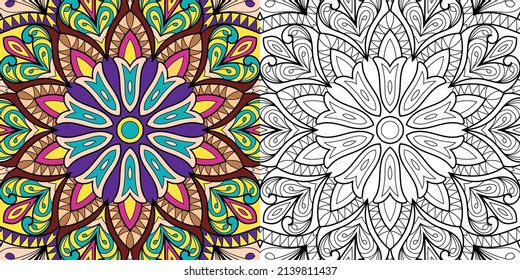 Doodle Zen tangle design mandala coloring book pages for adults vector illustration