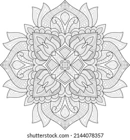 Doodle Zen tangle design mandala coloring book pages for adults vector illustration