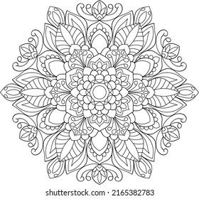 Doodle Zen tangle design mandala coloring book pages for adults vector illustration