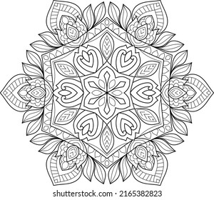 Doodle Zen tangle design mandala coloring book pages for adults vector illustration