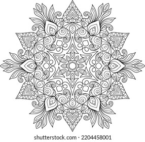 Doodle Zen tangle design mandala coloring book pages for adults vector illustration