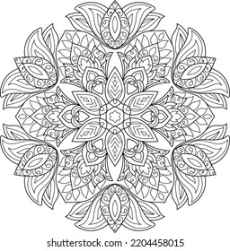 Doodle Zen tangle design mandala coloring book pages for adults vector illustration