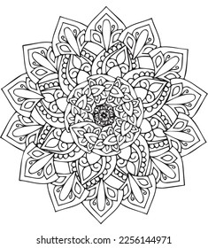 Doodle Zen diseño enmarañado mandala colorear páginas de libros para adultos ilustración vectorial.Patrón de mandala abstracta vectorial. Arte en la pared. Libro de Colores Patrón de encaje El tatuaje. Diseño de fondo de pantalla.