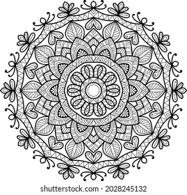 Doodle zen tangle design rounded mandala colouring book pages for adults vector illustration