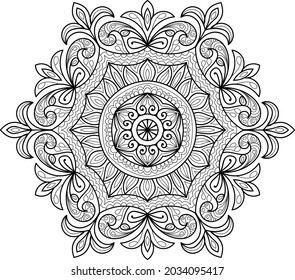 Doodle zen diseño de la maraña de color mandala redondeada páginas de libros para adultos ilustración vectorial
