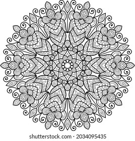 Doodle zen tangle design rounded mandala colouring book pages for adults vector illustration