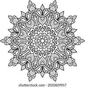 Doodle zen tangle design rounded mandala colouring book pages for adults vector illustration