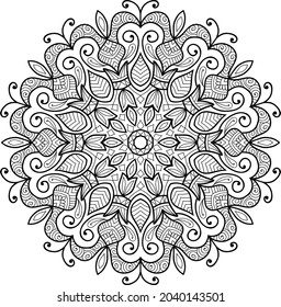 Doodle zen tangle design rounded mandala colouring book pages for adults vector illustration