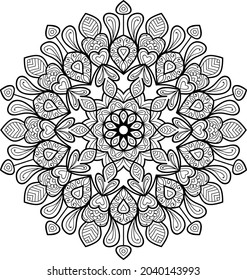 Doodle zen tangle design rounded mandala colouring book pages for adults vector illustration