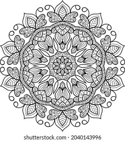 Doodle zen tangle design rounded mandala colouring book pages for adults vector illustration