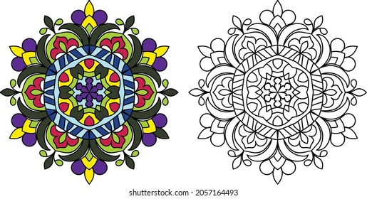 Doodle zen tangle design rounded  mandala colouring book pages for adults vector illustration