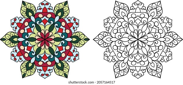Doodle zen tangle design rounded  mandala colouring book pages for adults vector illustration