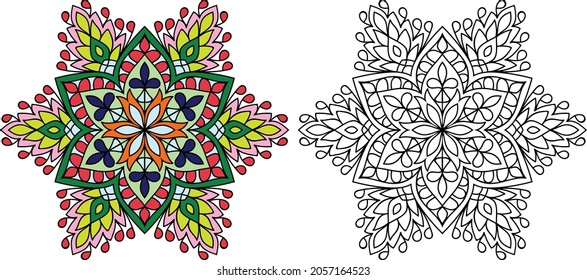 Doodle zen tangle design rounded  mandala colouring book pages for adults vector illustration