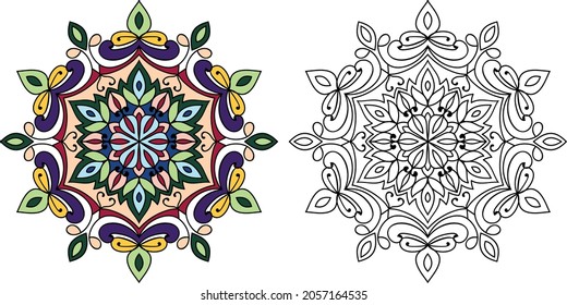 Doodle zen tangle design rounded  mandala colouring book pages for adults vector illustration
