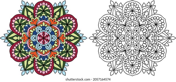 Doodle zen tangle design rounded  mandala colouring book pages for adults vector illustration