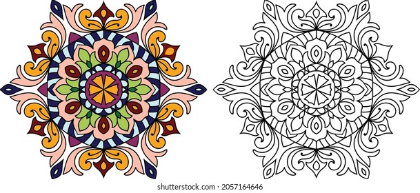 Doodle zen tangle design rounded  mandala colouring book pages for adults vector illustration