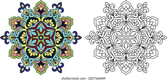 Doodle zen tangle design rounded  mandala colouring book pages for adults vector illustration